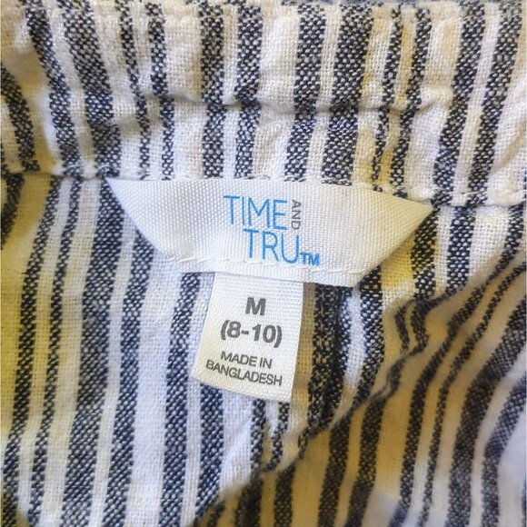Time And Tru Blouse Multicolor Womens Size Medium Linen Blend Side Split Striped - Picture 5 of 7